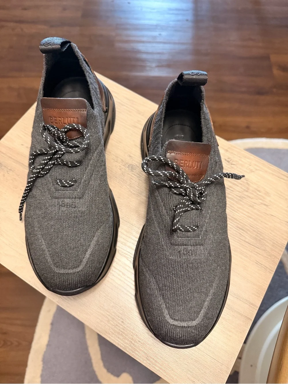 Men's Slip-On Knit Sneakers in Charcoal and Brown